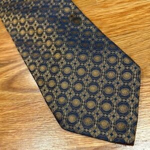 Vintage Enrico Venturi Navy Gold gilded metallic circle  menswear tie